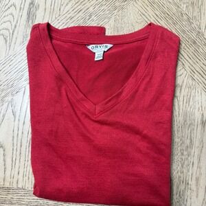 Orvis Womens Small Red V-Neck T-Shirt Classic Collection‎ Short Sleeve Top